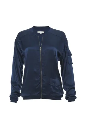 Hayley Silk Bomber Jacket - Navy