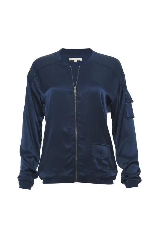 Hayley Silk Bomber Jacket - Navy