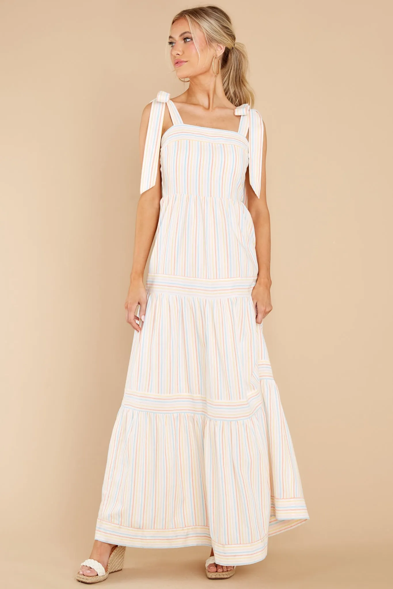 Head In The Clouds White Multi Striped Maxi Dress