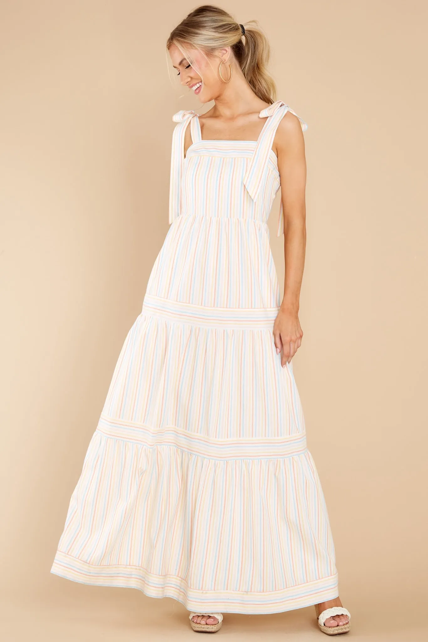 Head In The Clouds White Multi Striped Maxi Dress