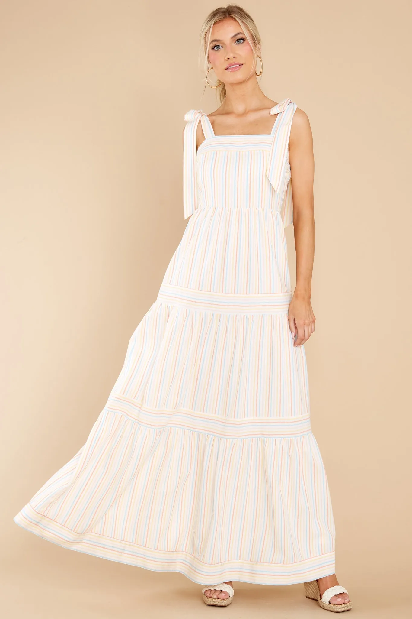 Head In The Clouds White Multi Striped Maxi Dress