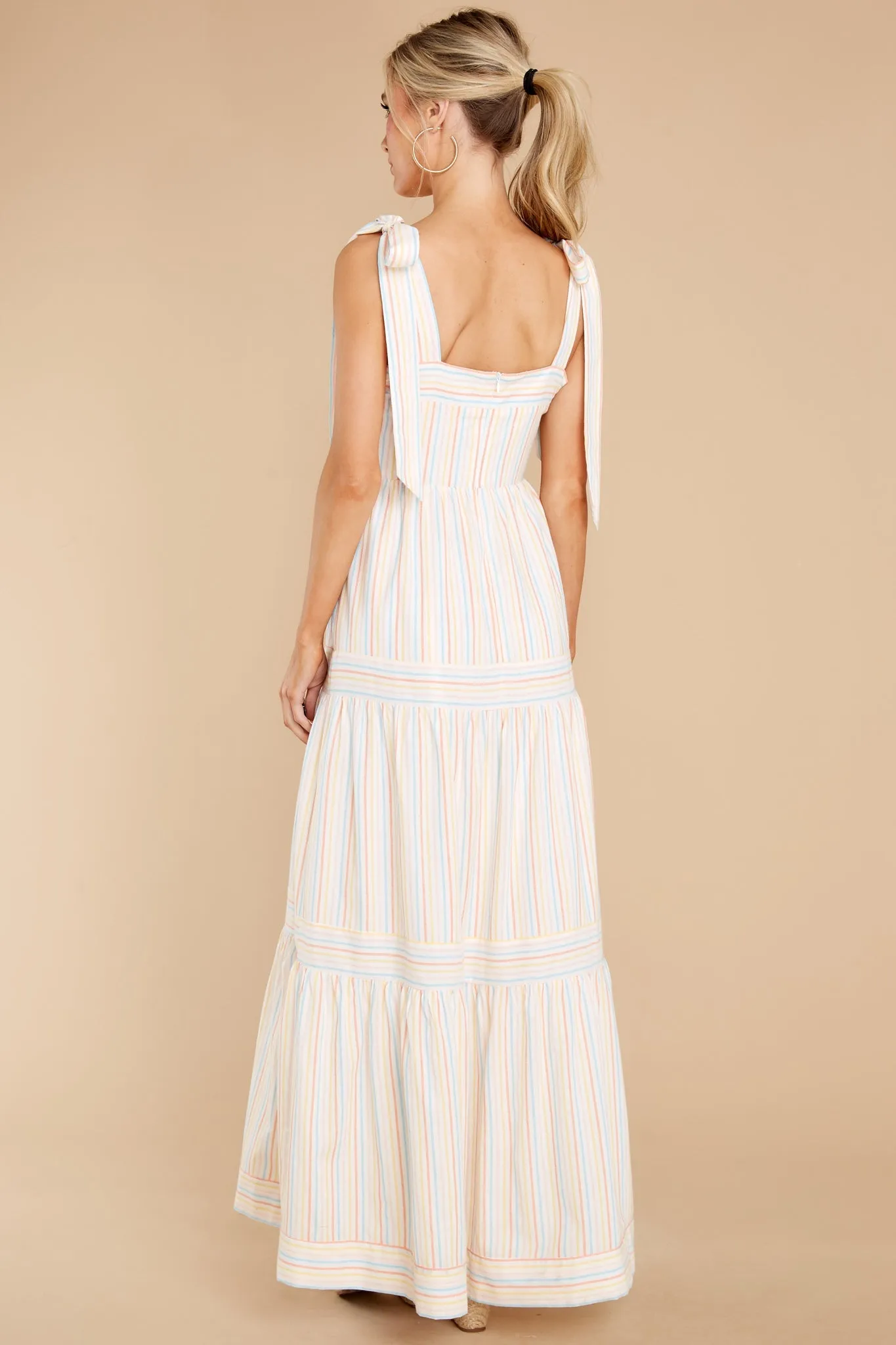 Head In The Clouds White Multi Striped Maxi Dress