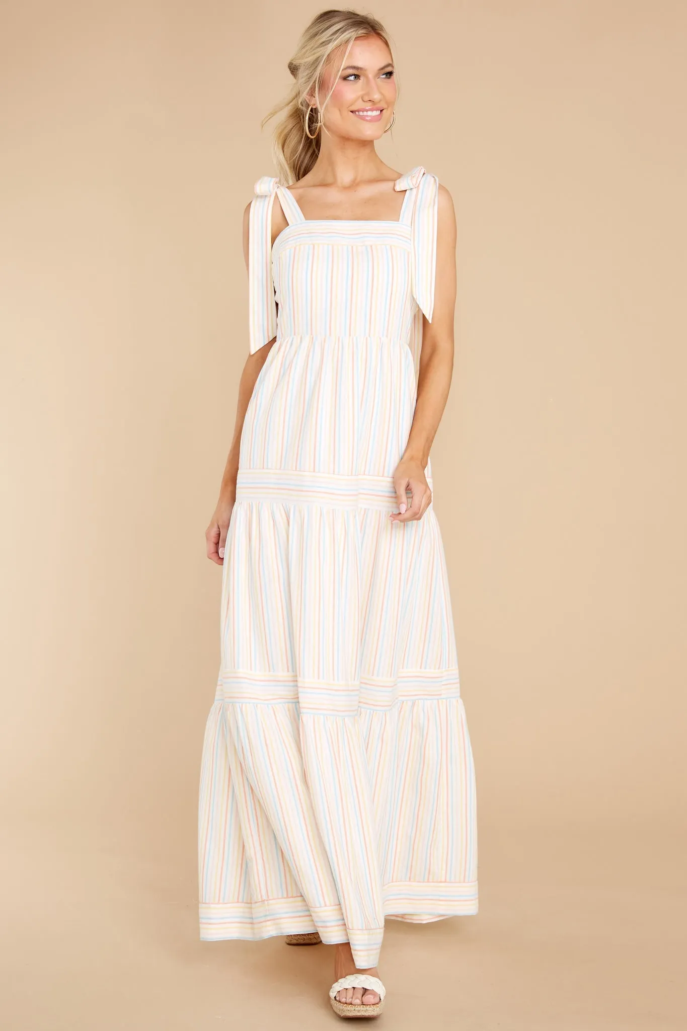 Head In The Clouds White Multi Striped Maxi Dress