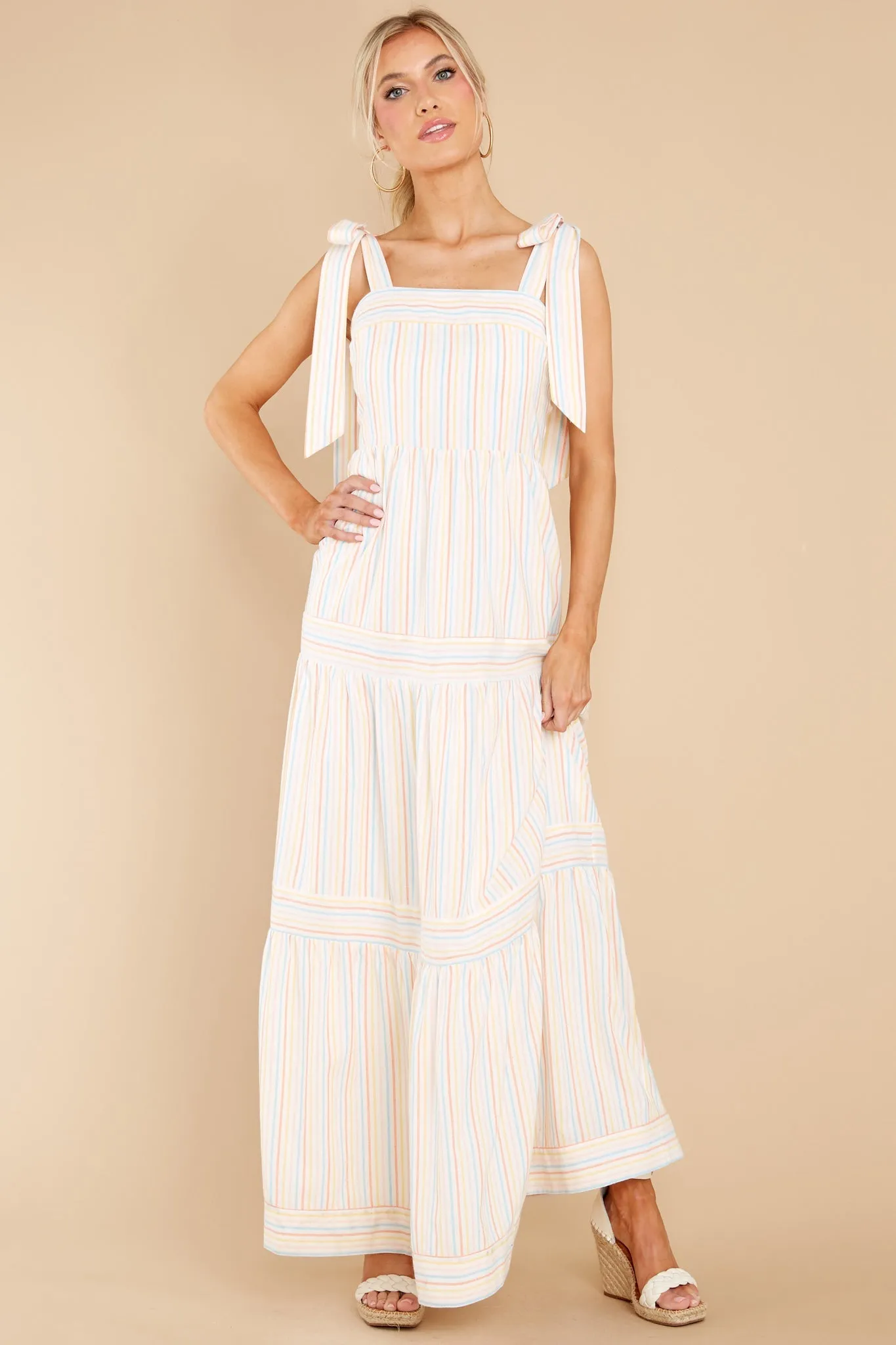 Head In The Clouds White Multi Striped Maxi Dress