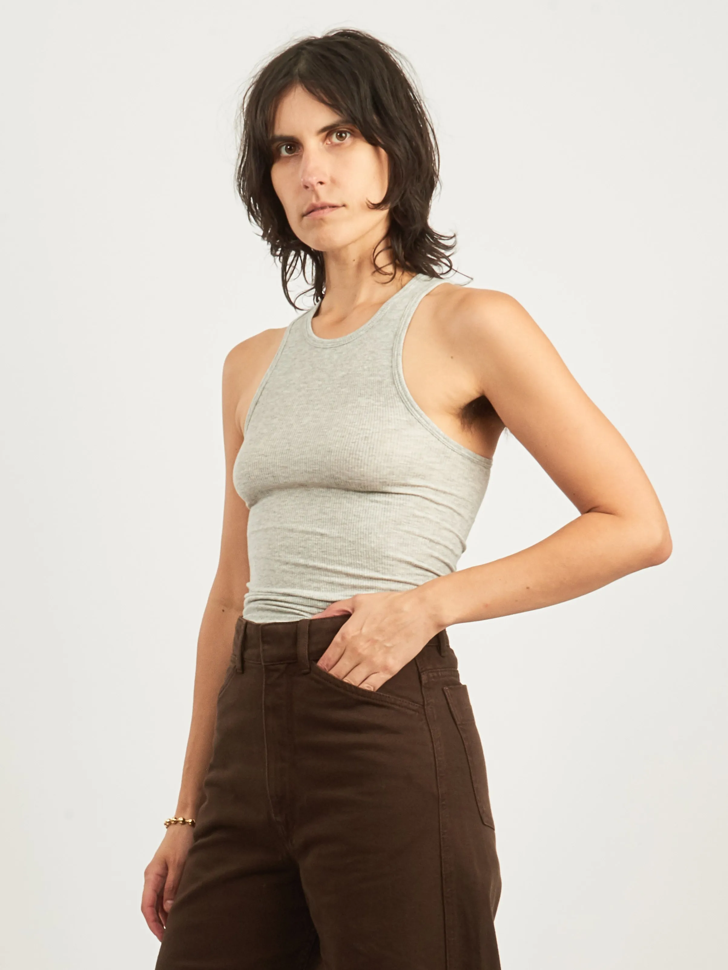 Heather Grey Circular Fine Rib T Tank