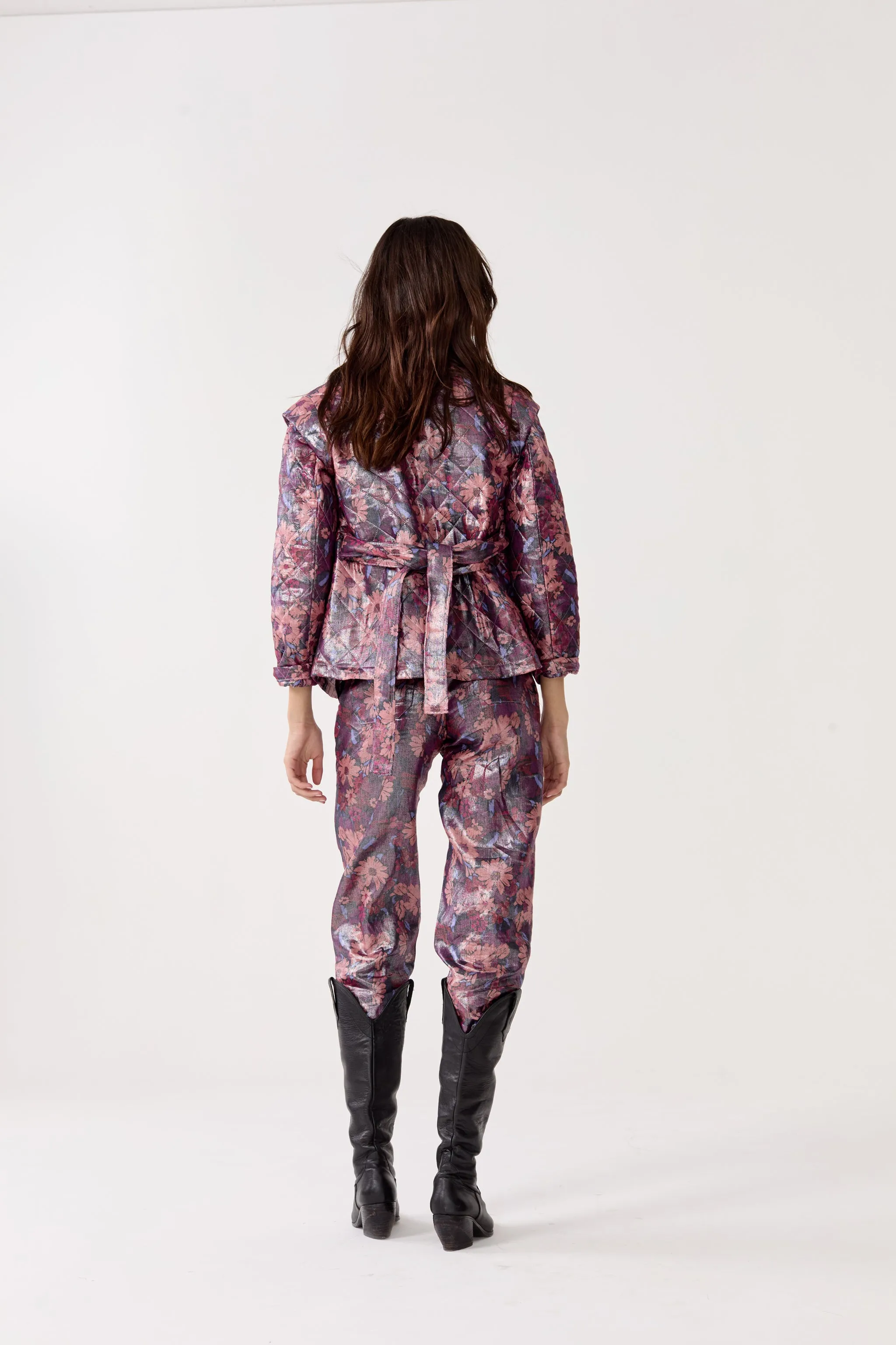 Highland Metallic Linen Quilted Jacket - Gerbera Print