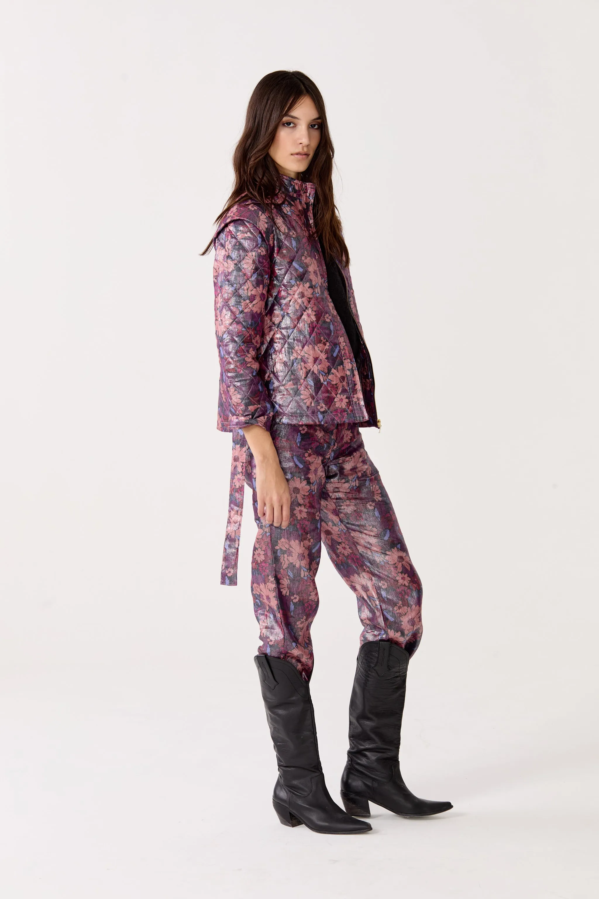 Highland Metallic Linen Quilted Jacket - Gerbera Print