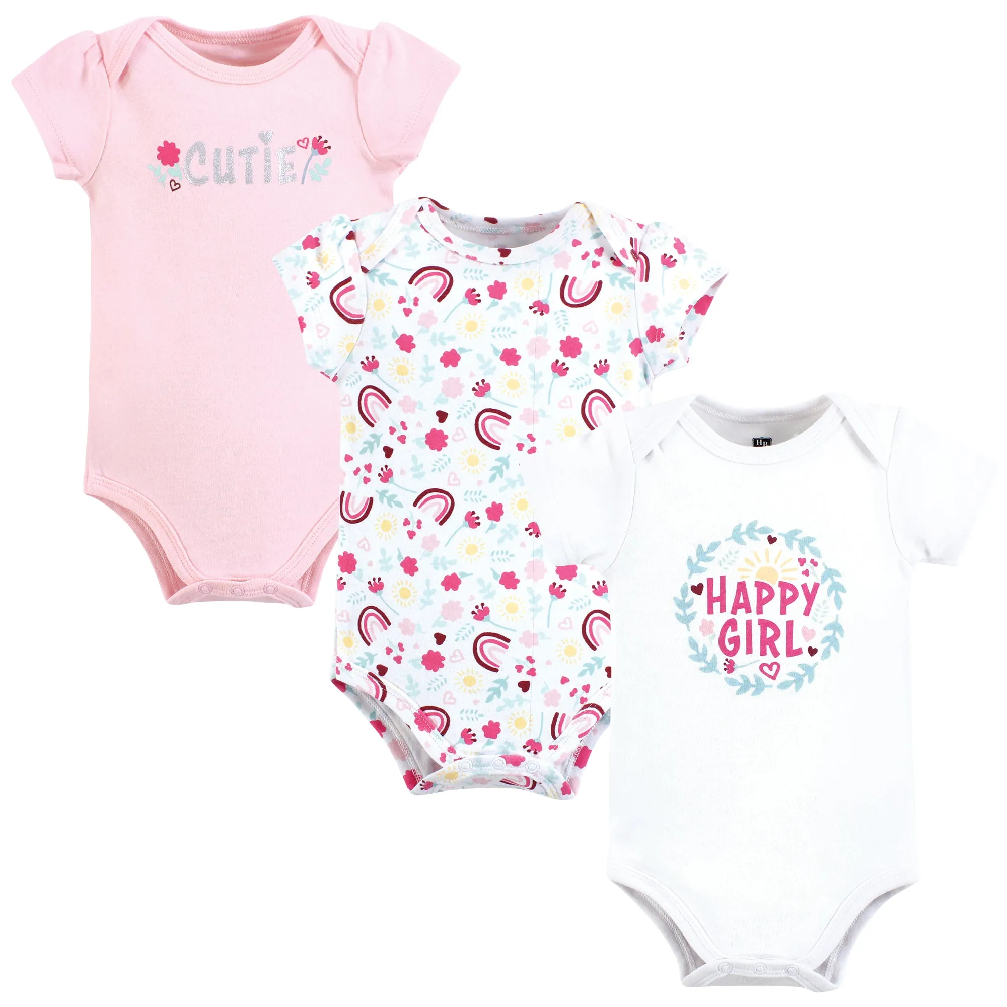 Hudson Baby Cotton Bodysuits, Happy Girl Wreath