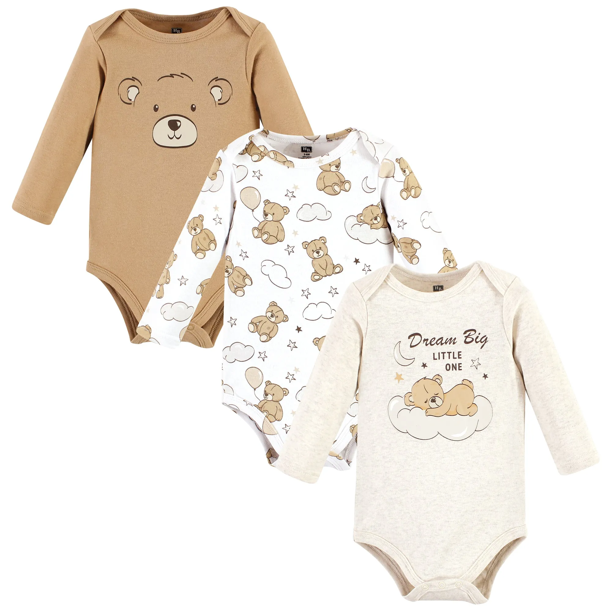 Hudson Baby Cotton Long-Sleeve Bodysuits, Dream Big Teddy