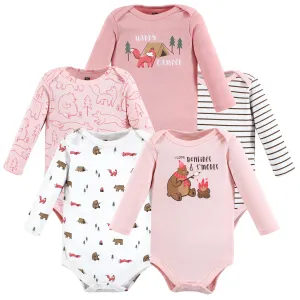 Hudson Baby Cotton Long-Sleeve Bodysuits, Girl Camping Animals