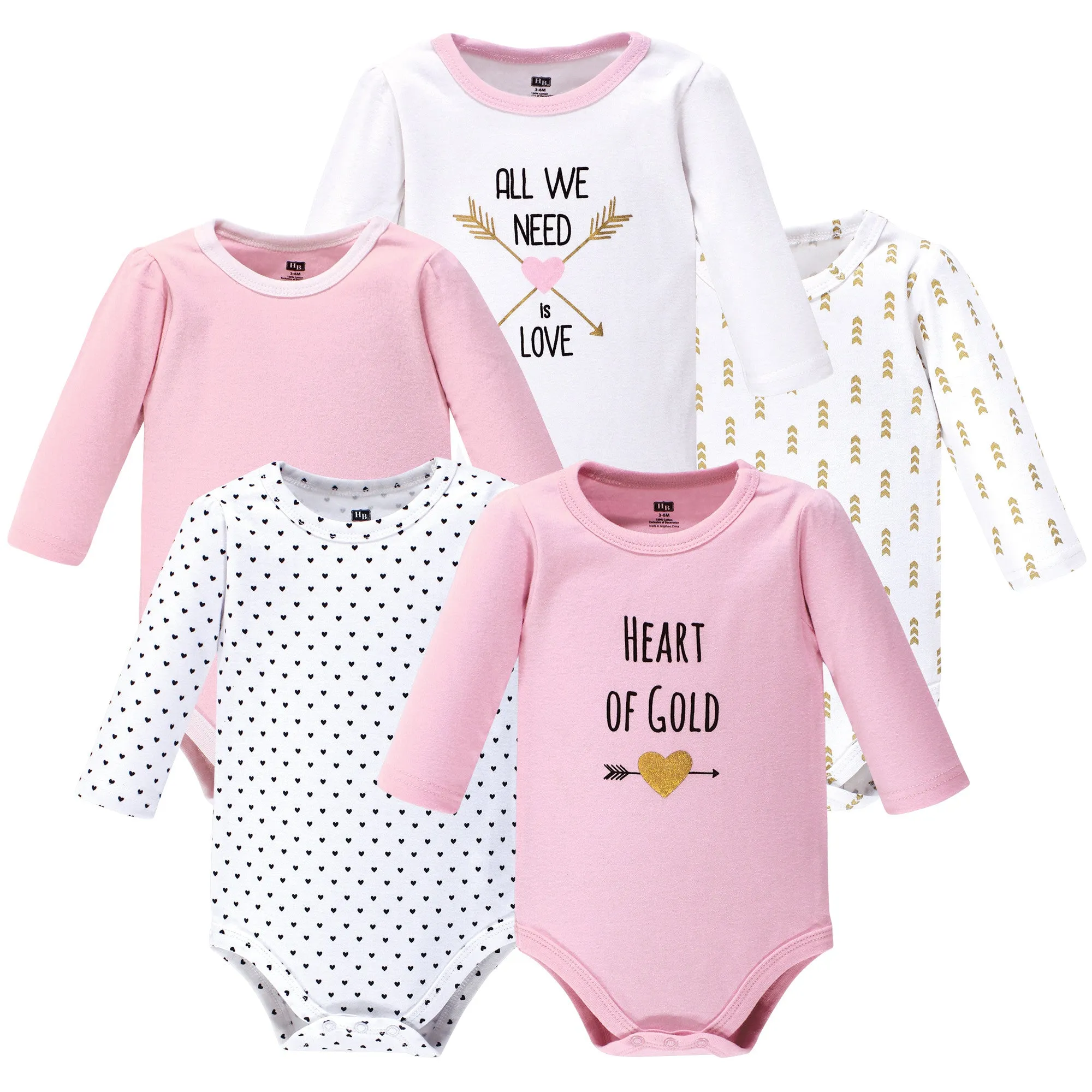 Hudson Baby Cotton Long-Sleeve Bodysuits, Heart