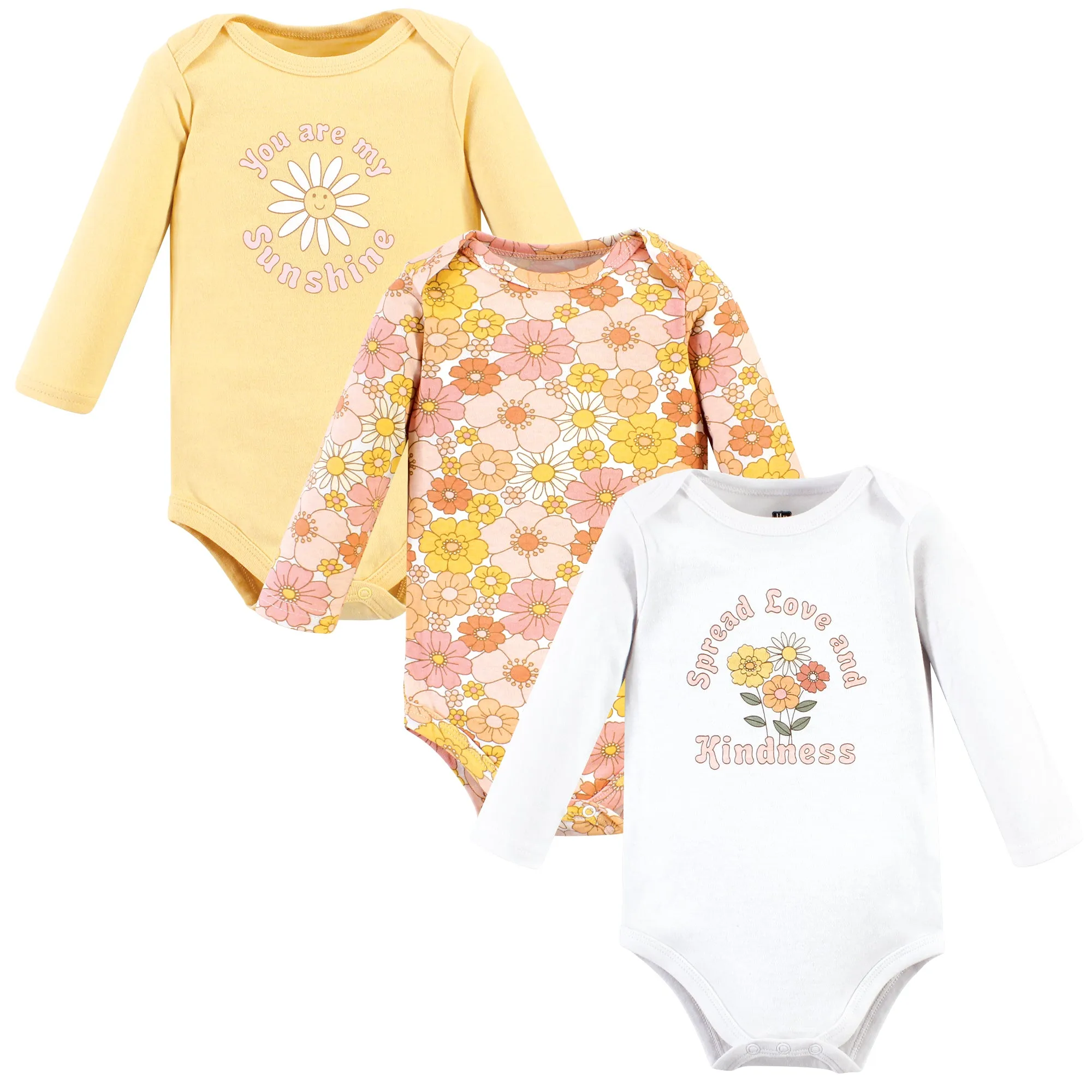 Hudson Baby Cotton Long-Sleeve Bodysuits, Peace Love Flowers