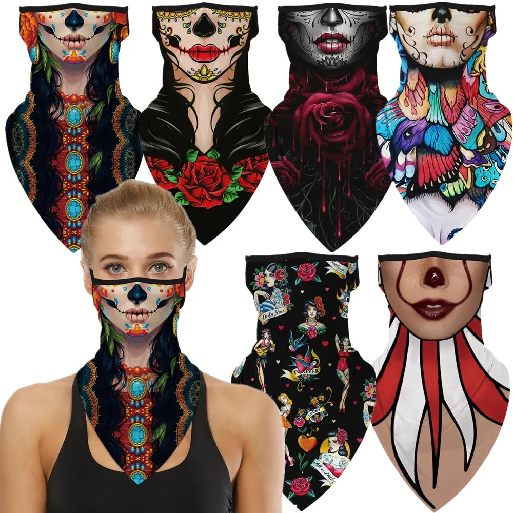 Indian Female Witch Woman Halloween Rose Butterfly Vampire Horror Cosplay Face Mask Neck Scarf Masks Bandana Headband Balaclava