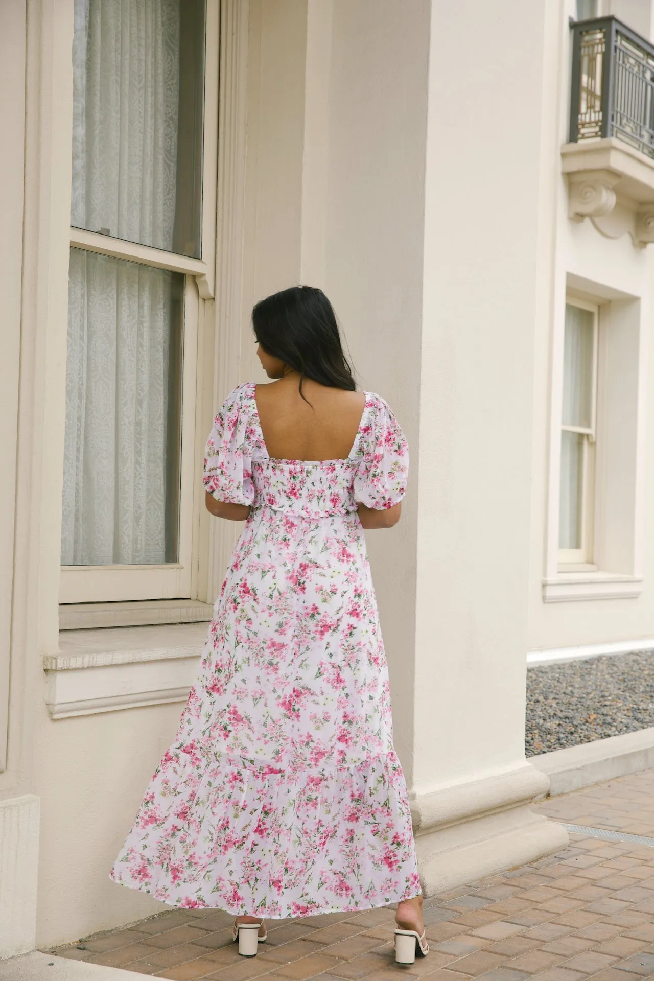 Jane White and Pink Floral Dress