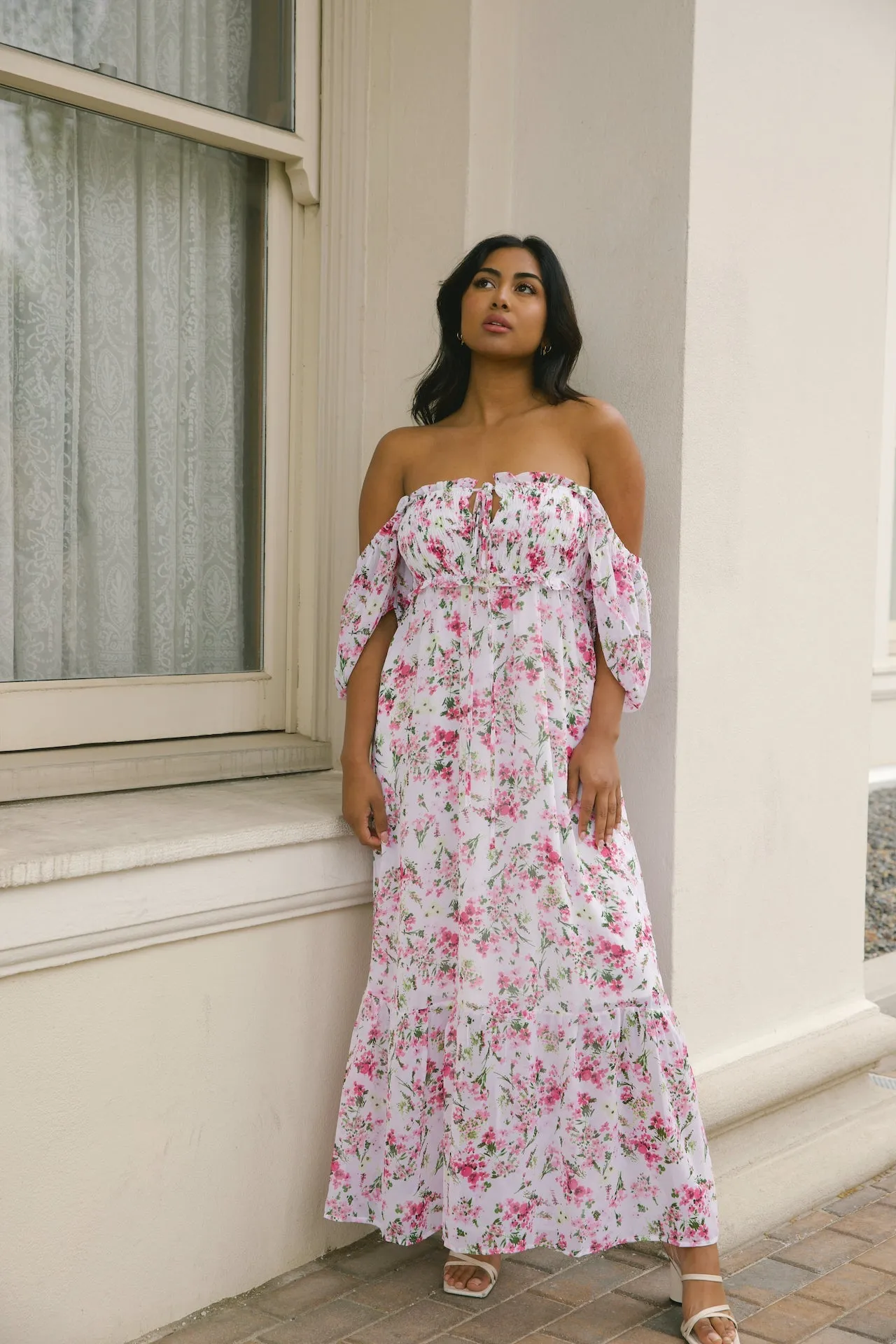 Jane White and Pink Floral Dress