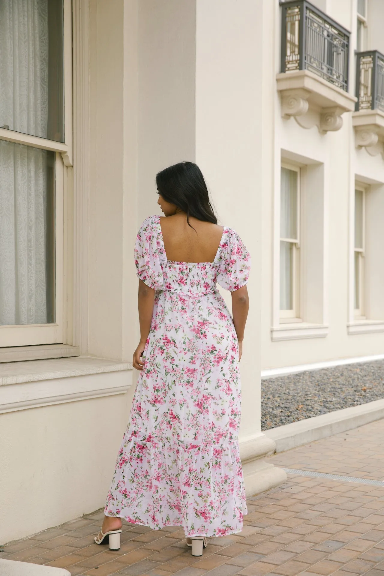 Jane White and Pink Floral Dress