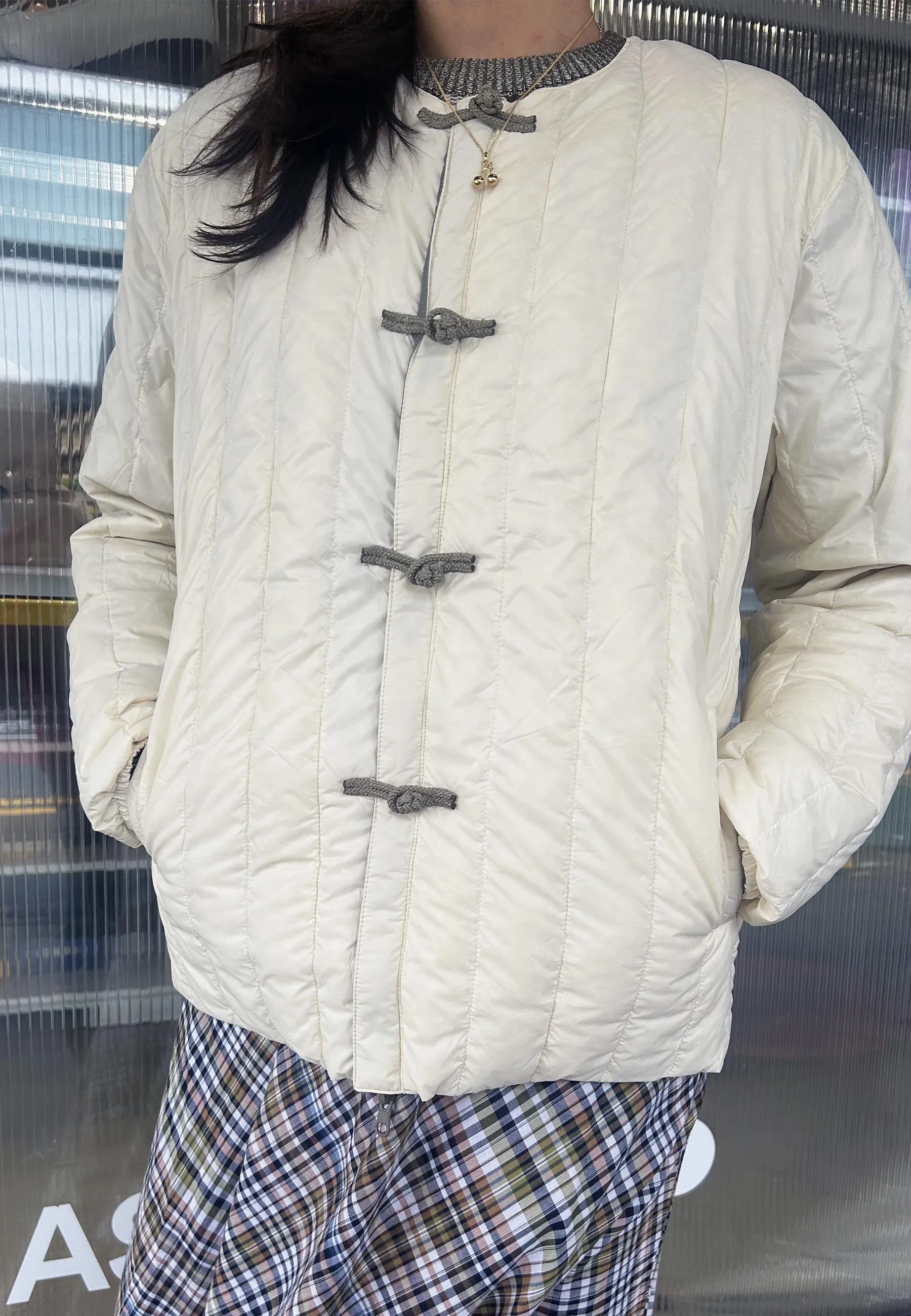 'Japan Special' Reversible Inner Down Jacket - Off White/Sage