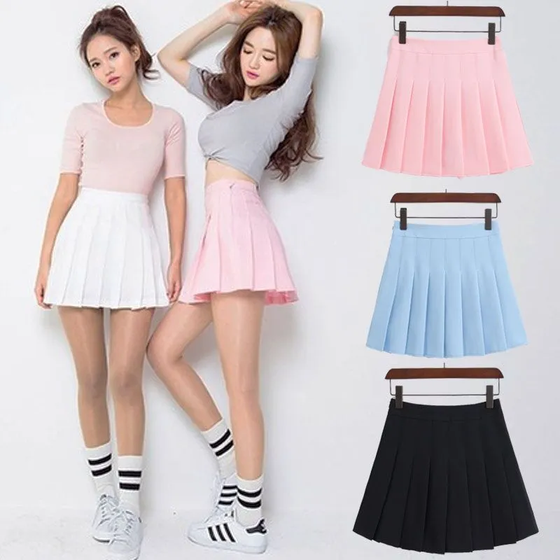 JOSKAA 2024 new 2014 Tumblr Aesthetic Womens Pastel Colors Pleated Tennis Skirt