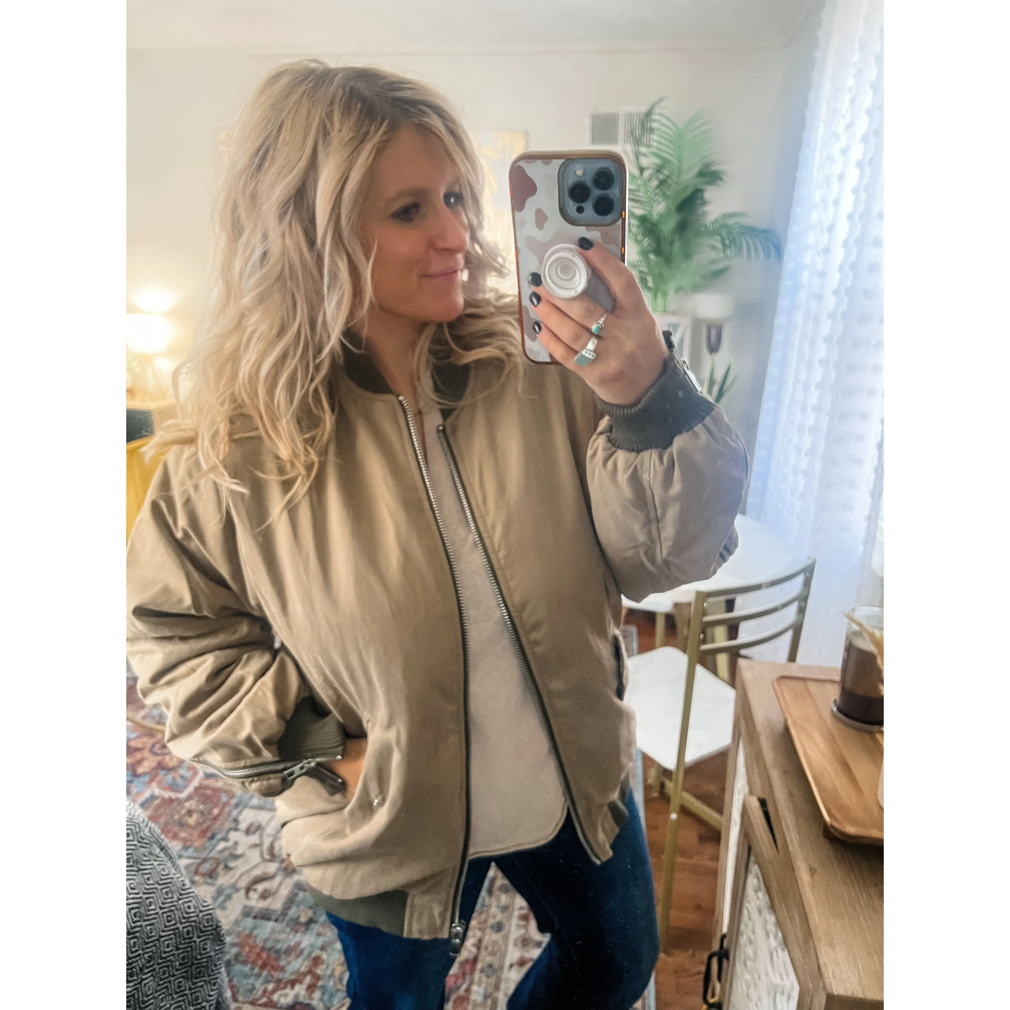 Khaki Puffer Bomber Jacket