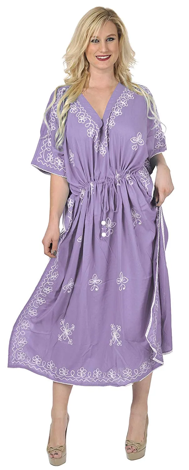 LA LEELA Rayon Solid 2 Women's Kaftan Kimono Nightgown Dress Beachwear Cover up