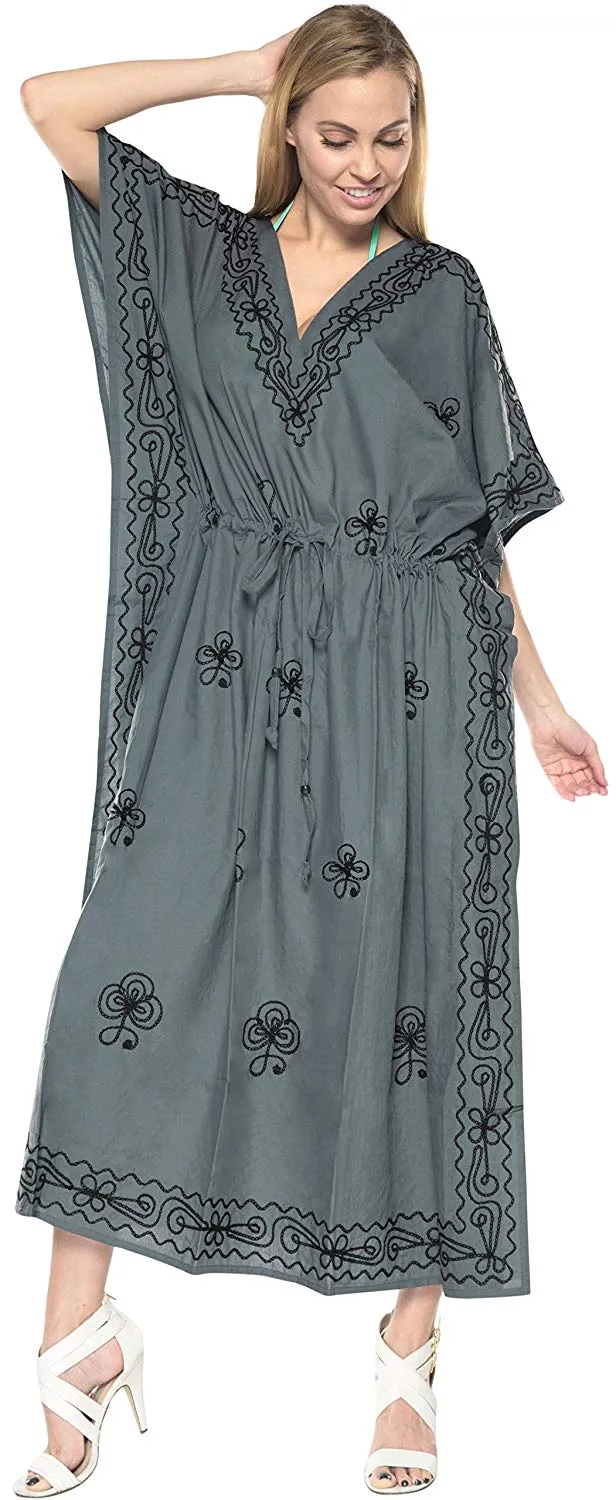 LA LEELA Rayon Solid 2 Women's Kaftan Kimono Nightgown Dress Beachwear Cover up