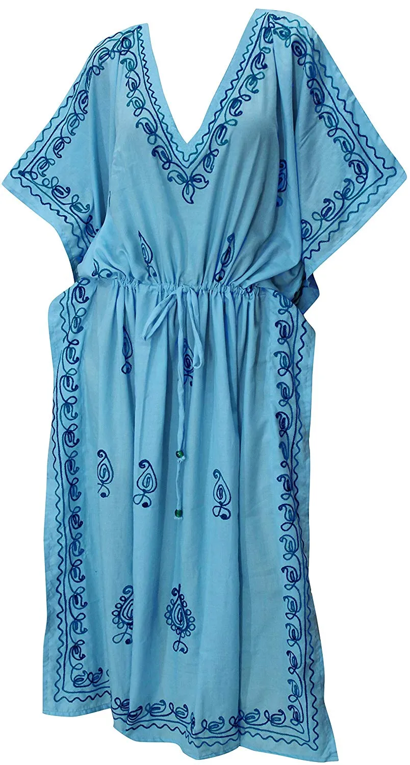 LA LEELA Rayon Solid 2 Women's Kaftan Kimono Nightgown Dress Beachwear Cover up