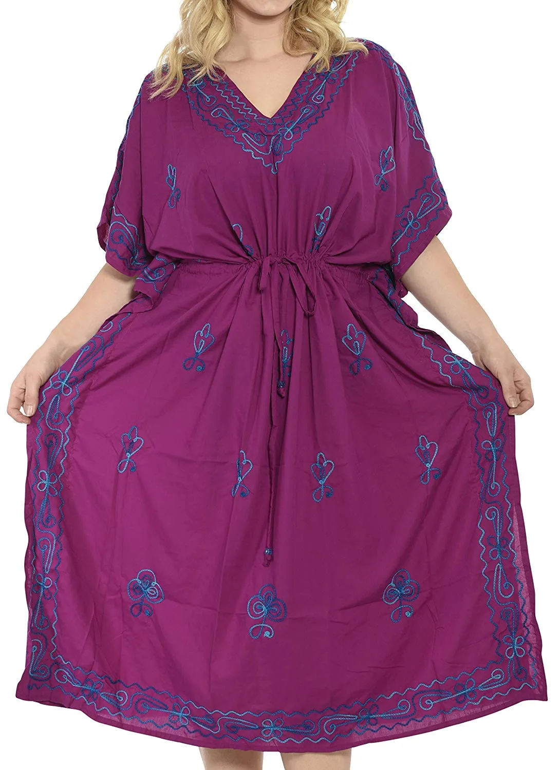 LA LEELA Rayon Solid 2 Women's Kaftan Kimono Nightgown Dress Beachwear Cover up