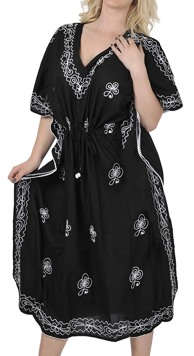 LA LEELA Rayon Solid 2 Women's Kaftan Kimono Nightgown Dress Beachwear Cover up