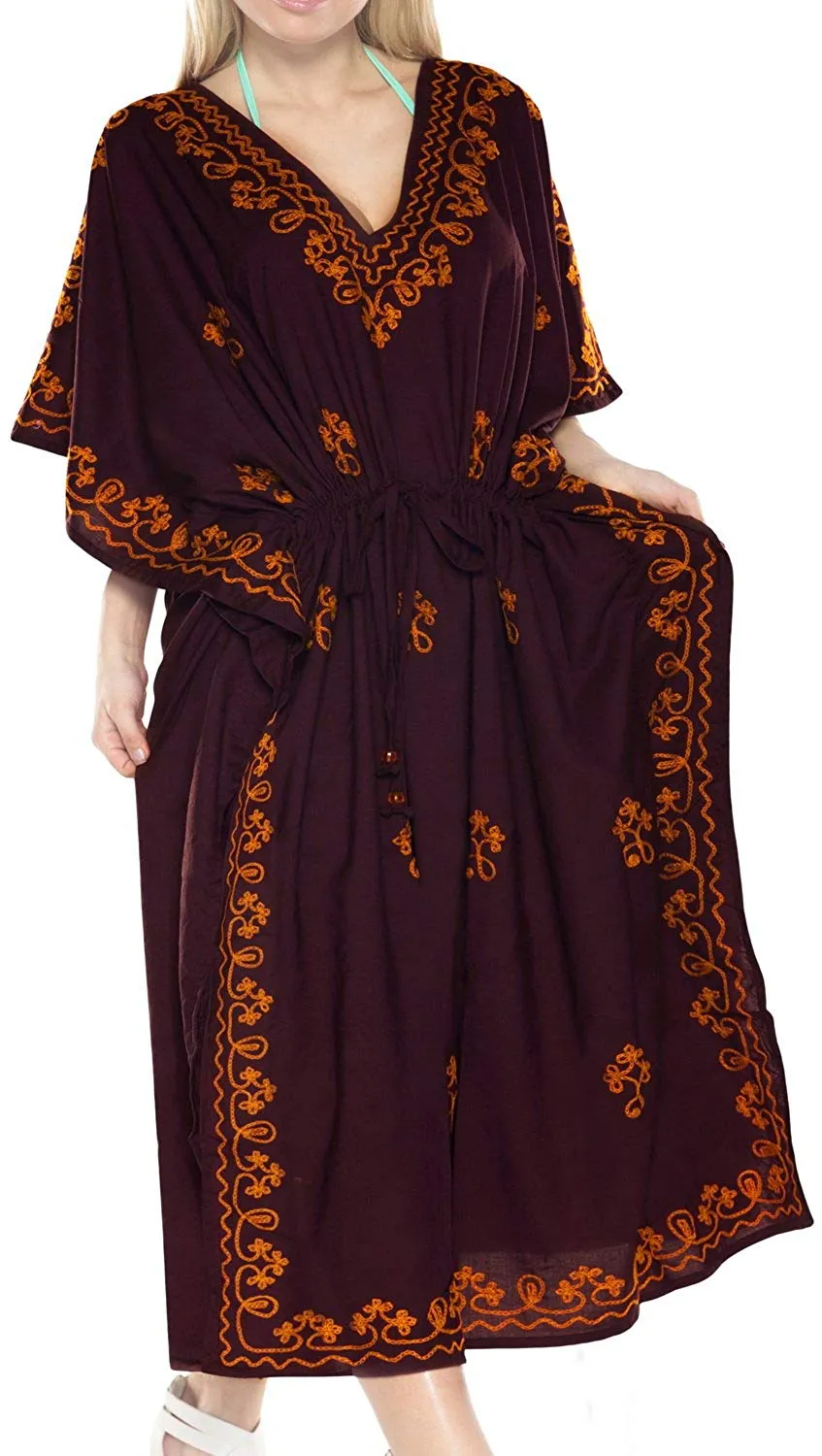 LA LEELA Rayon Solid 2 Women's Kaftan Kimono Nightgown Dress Beachwear Cover up