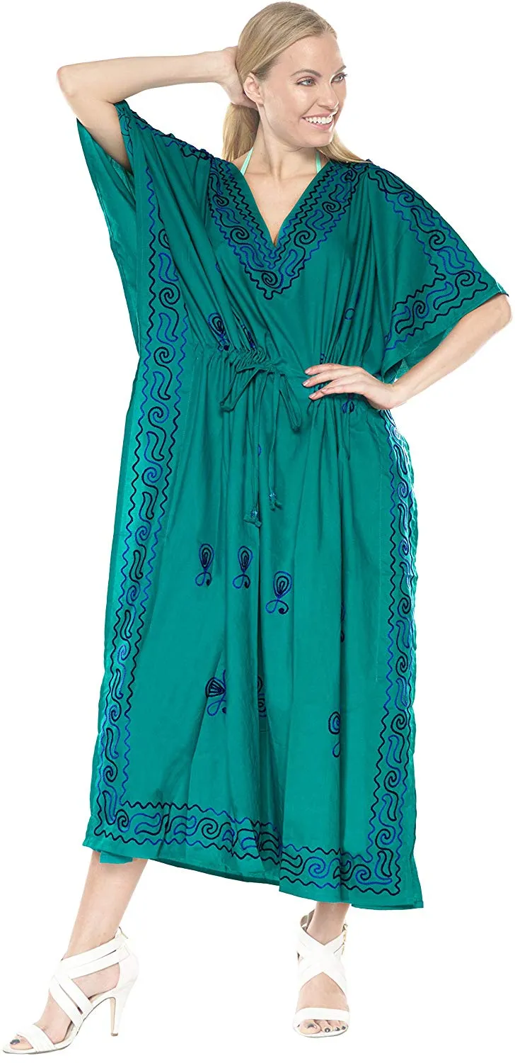 LA LEELA Rayon Solid 2 Women's Kaftan Kimono Nightgown Dress Beachwear Cover up