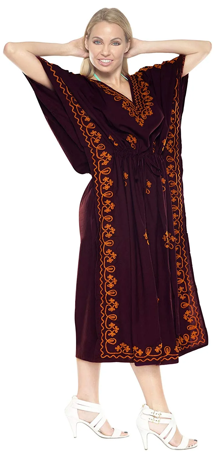 LA LEELA Rayon Solid 2 Women's Kaftan Kimono Nightgown Dress Beachwear Cover up