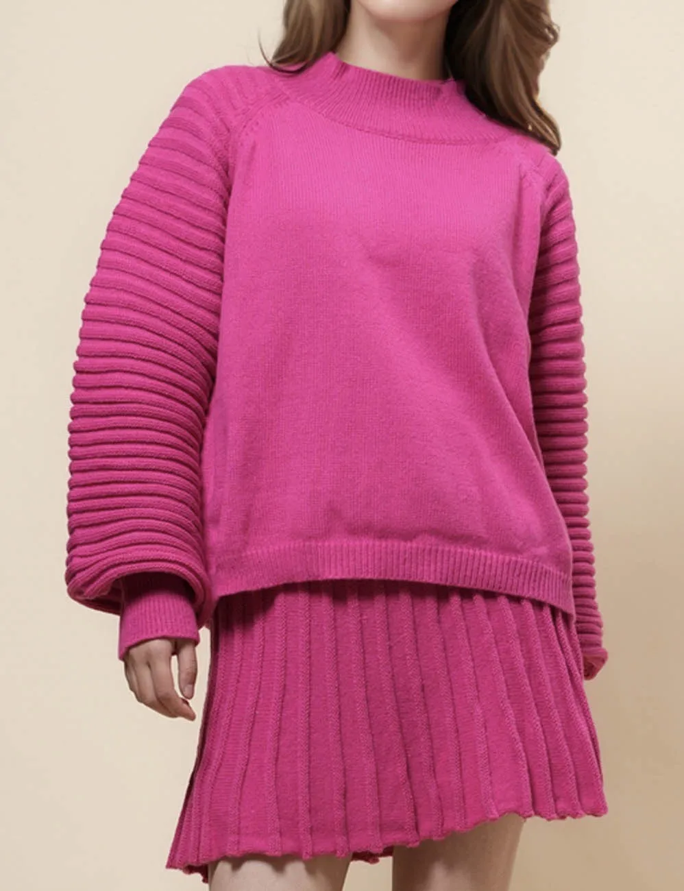 Ladies Pullover Sweater Top & Mini Pleated Skirt Set SKST41008