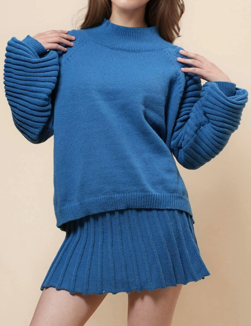 Ladies Pullover Sweater Top & Mini Pleated Skirt Set SKST41008