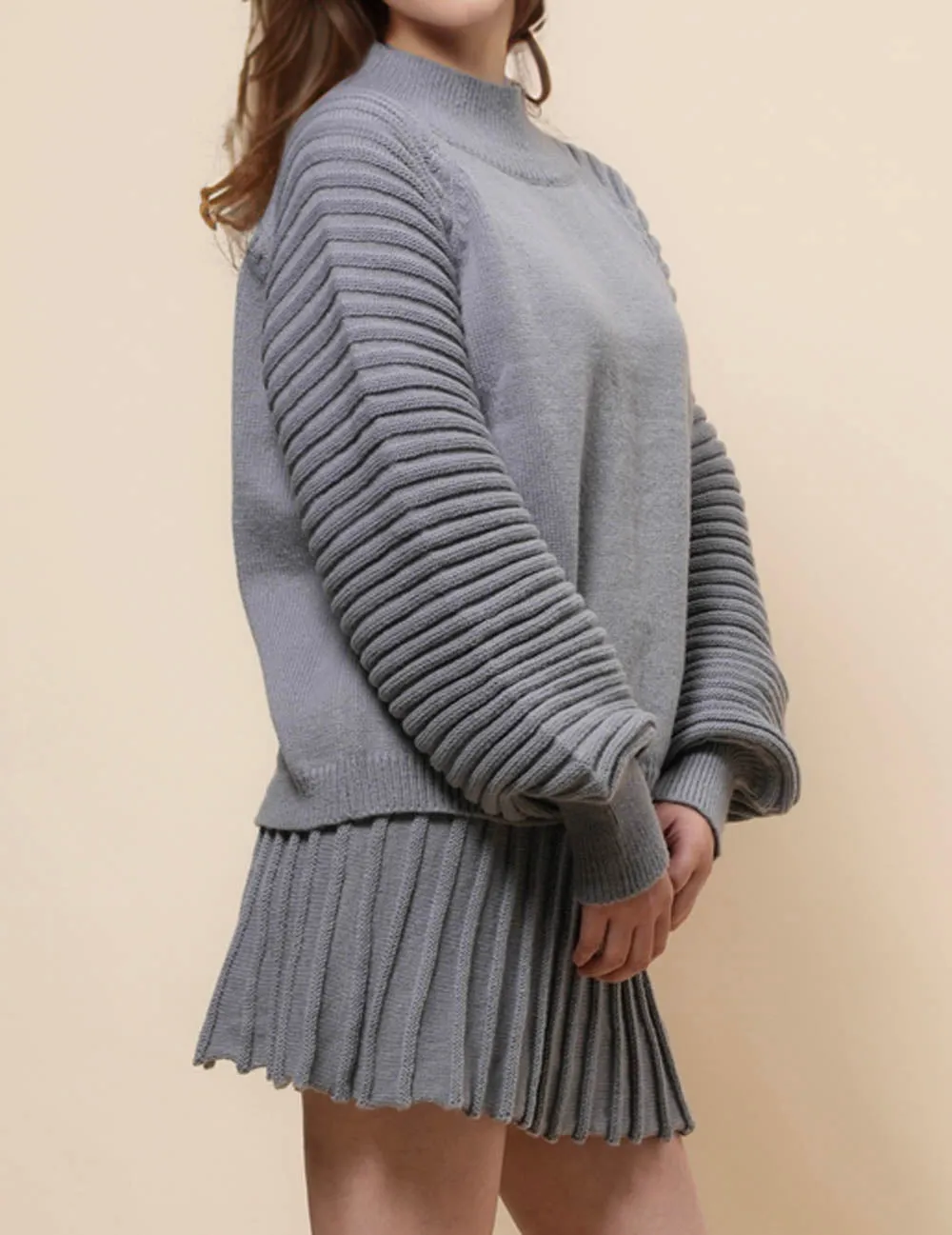 Ladies Pullover Sweater Top & Mini Pleated Skirt Set SKST41008