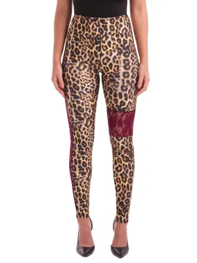 Leggings in Leopard Print and Maroon Lace