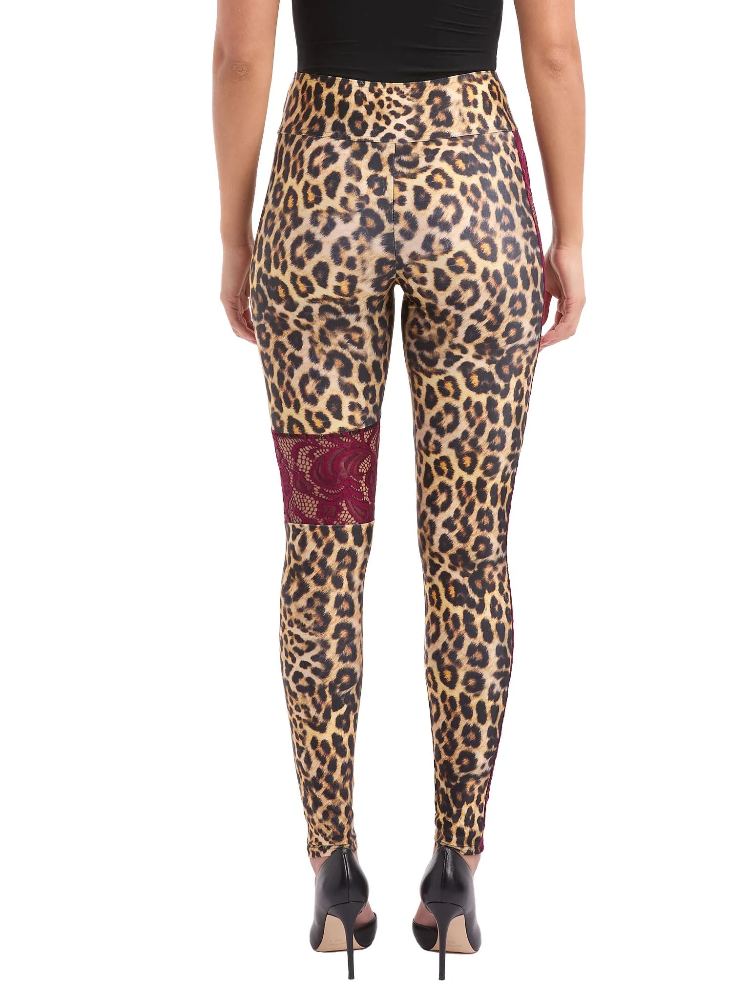 Leggings in Leopard Print and Maroon Lace