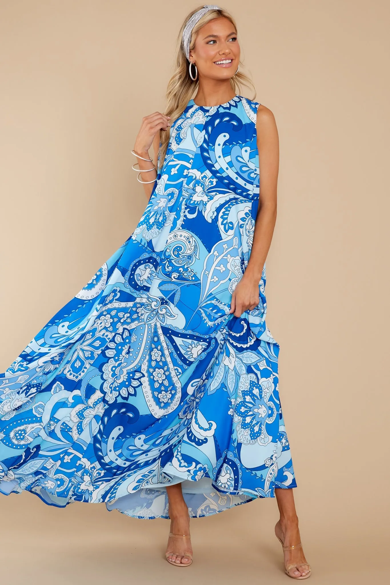 Like Fine Art Blue Multi Print Maxi Dress