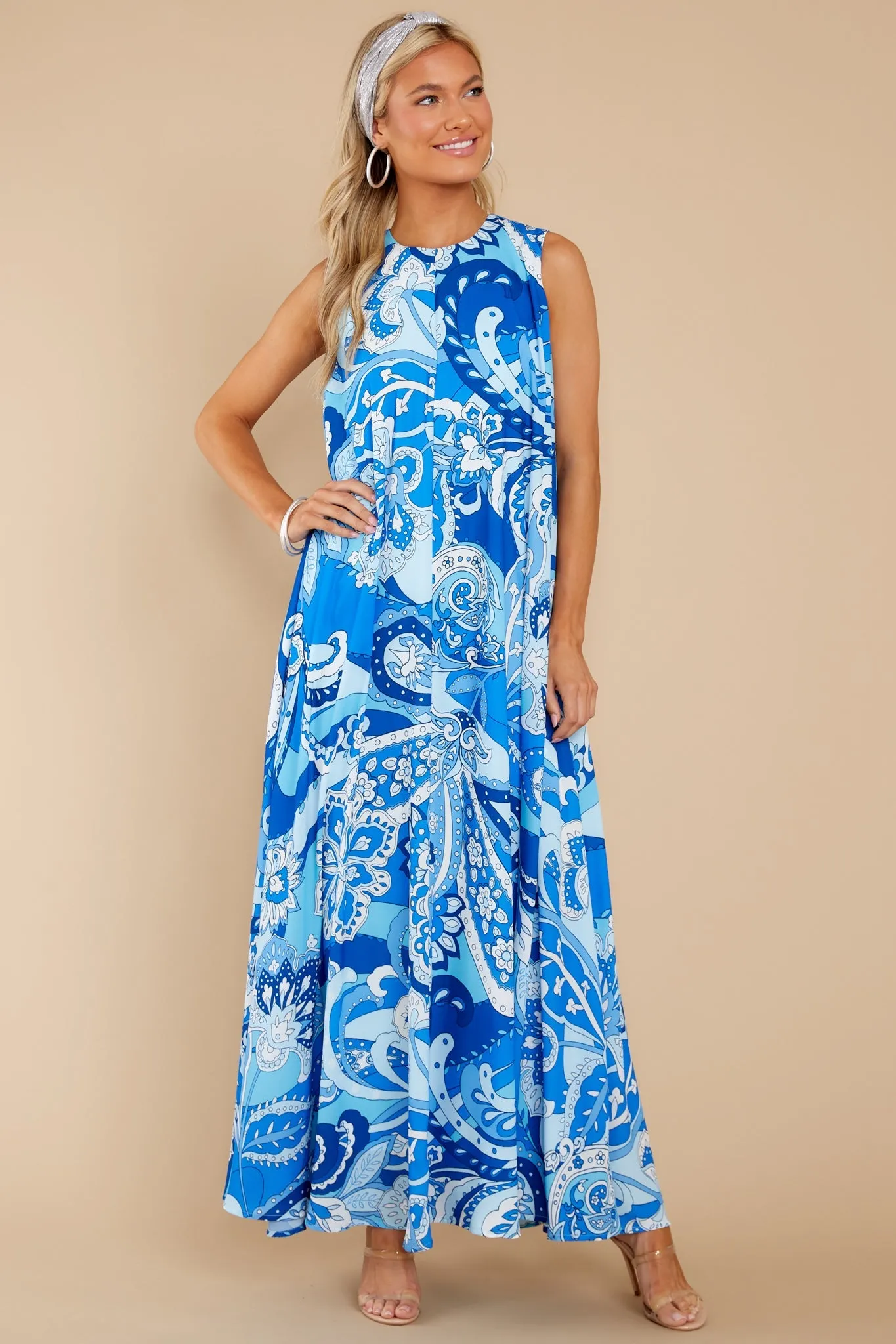 Like Fine Art Blue Multi Print Maxi Dress