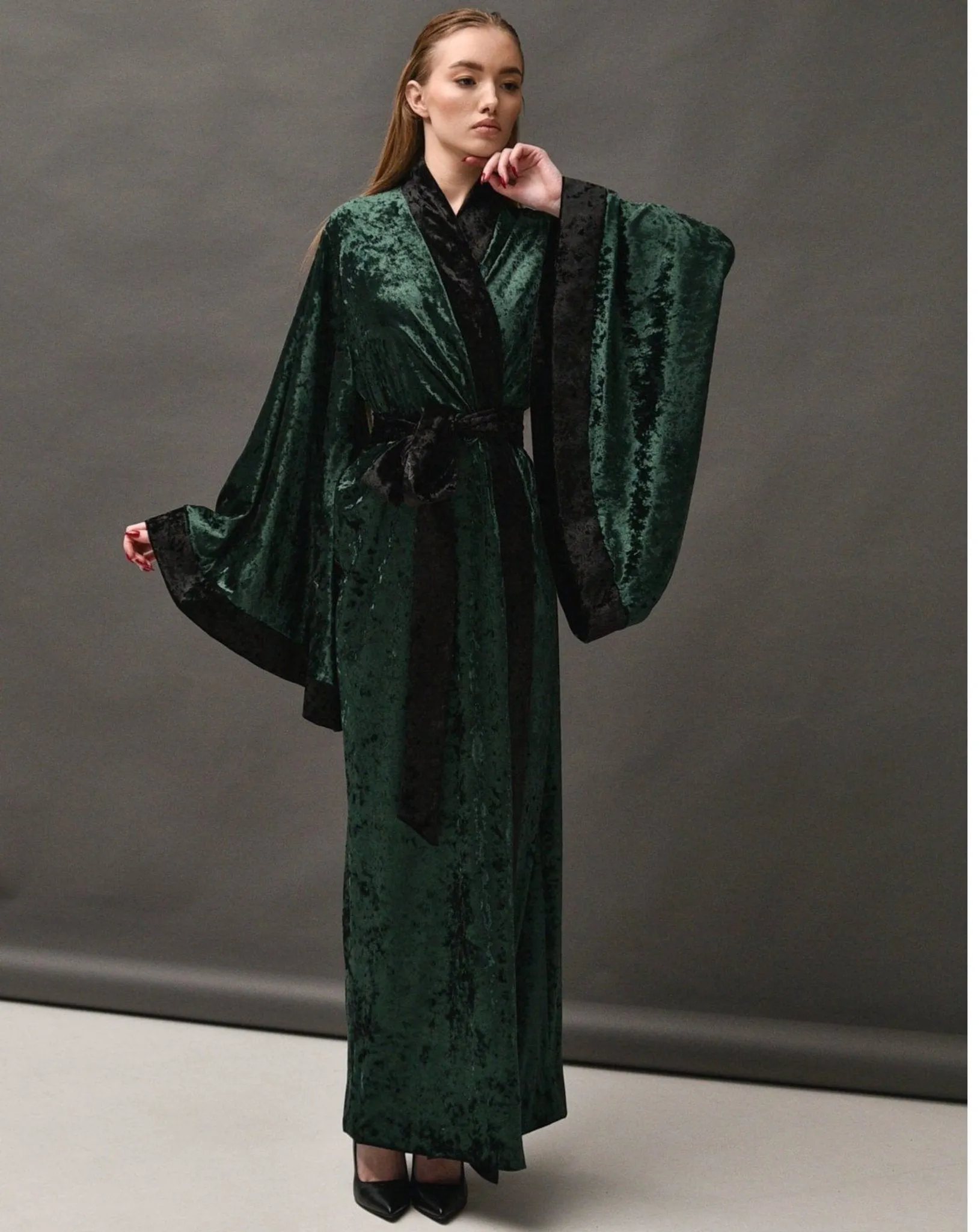 Long Crushed Velvet Kimono