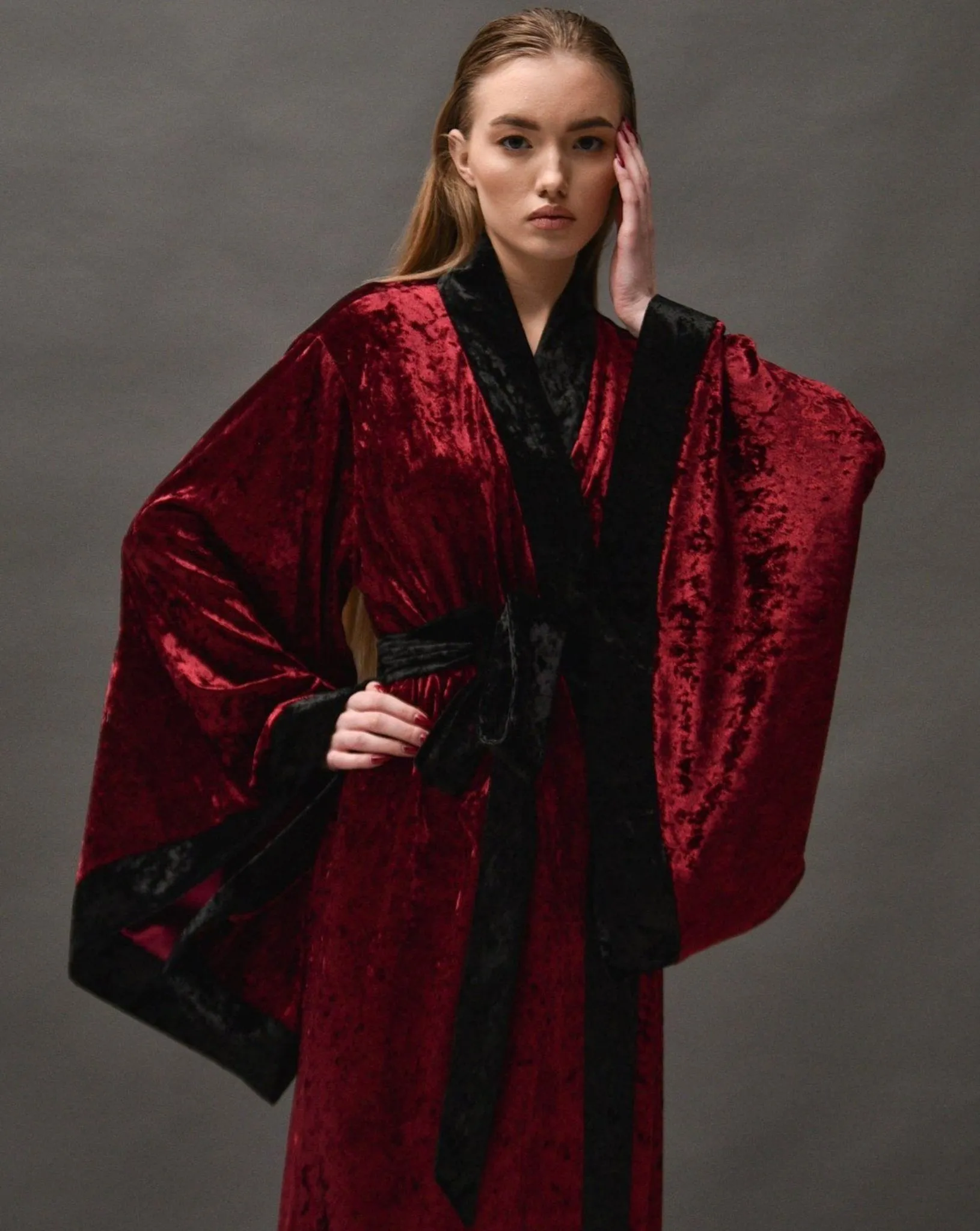 Long Crushed Velvet Kimono