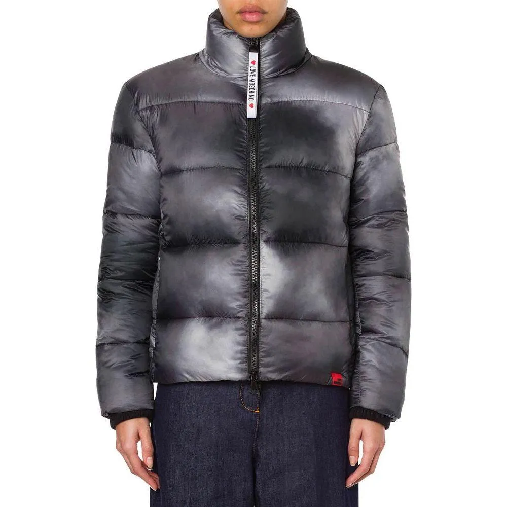 Love Moschino Chic High Collar Down Jacket with Logo Patch