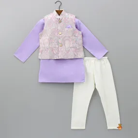 Lovely Lilac Kurta With Embroidered Jacket And Pyjama