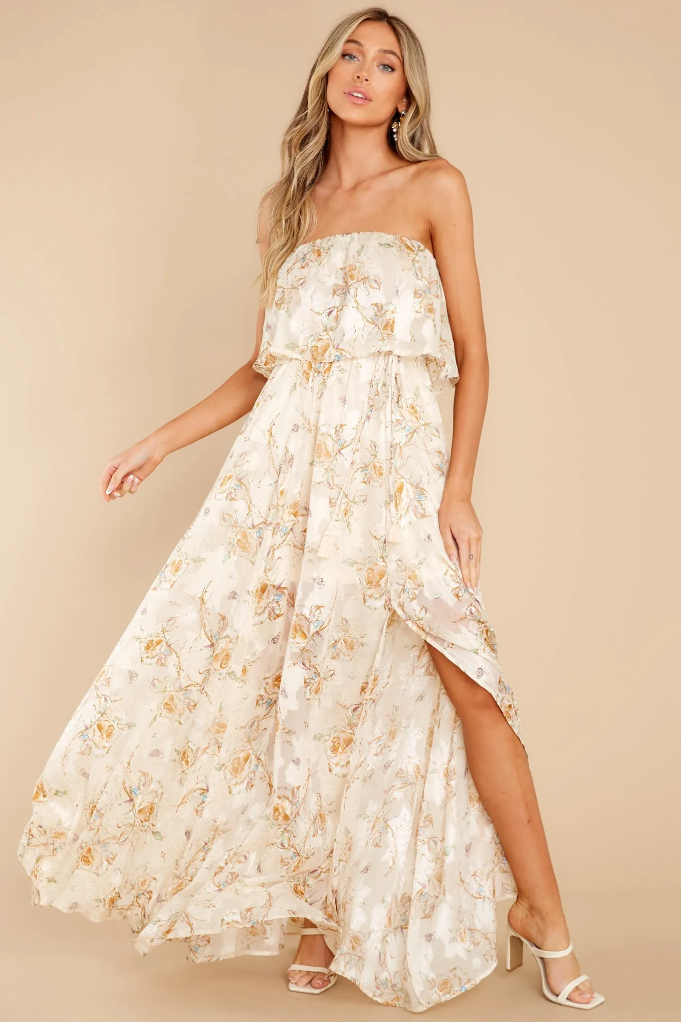 Lovely Vision Ivory Floral Print Maxi Dress