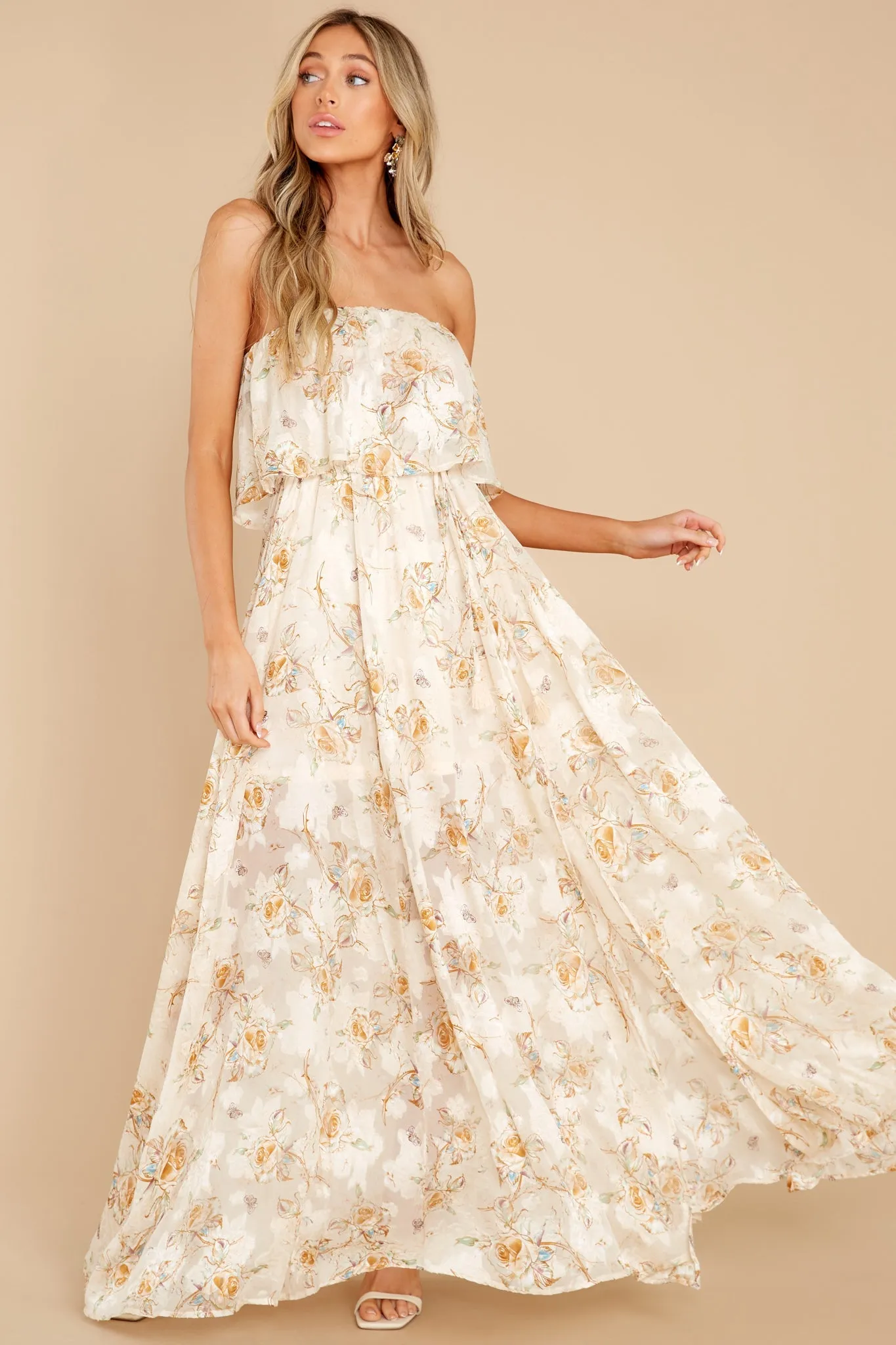 Lovely Vision Ivory Floral Print Maxi Dress