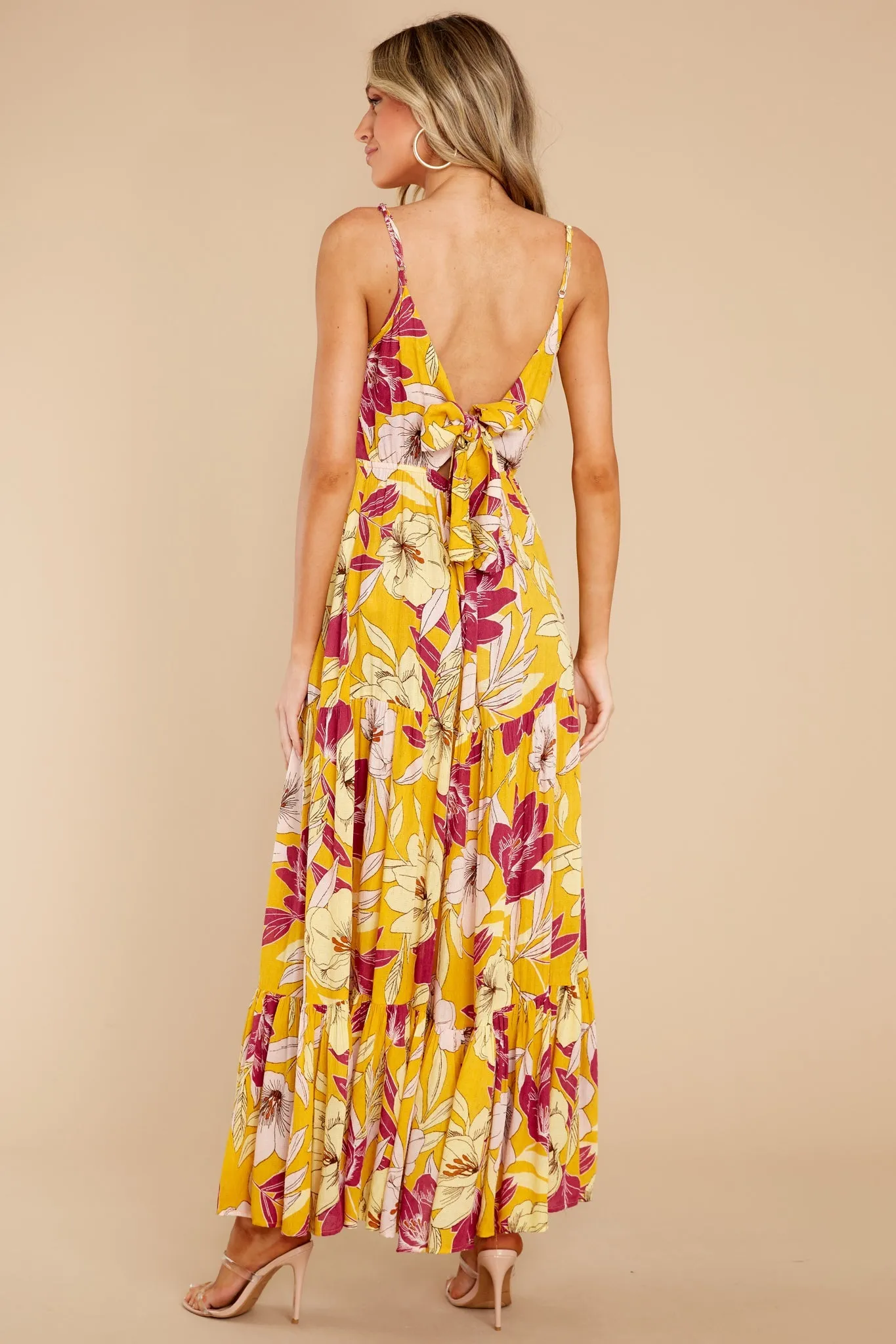 Lovescape Gold Floral Cowl Neck Maxi Dress