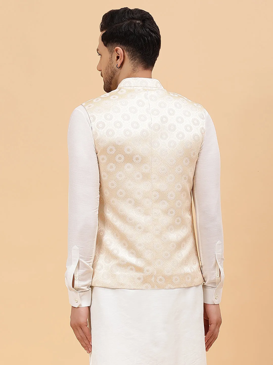 Men Gold Woven Design Jacquard Neharu Jacket