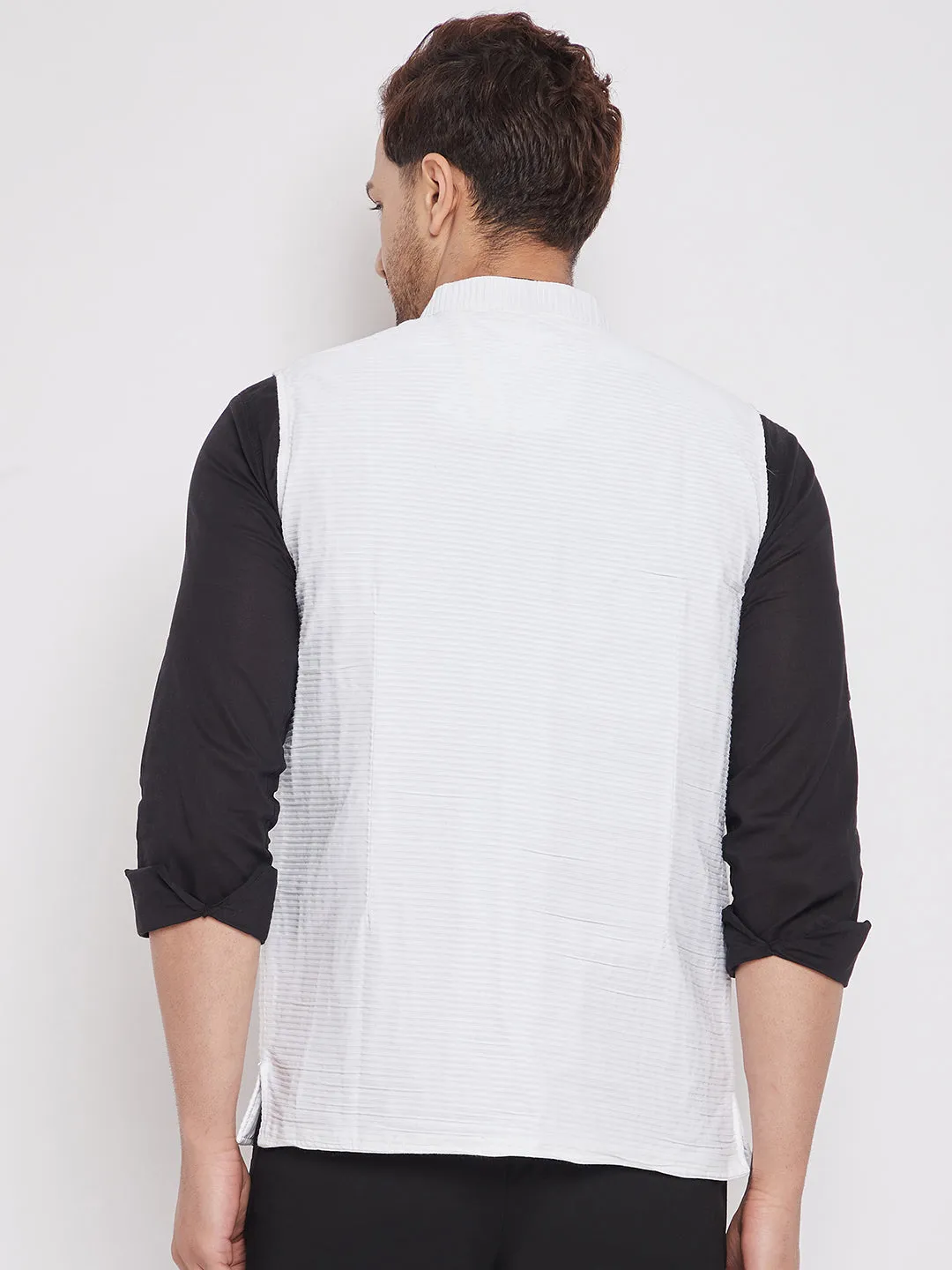 Men's White Color Woven Nehru Jacket - Even Apparels