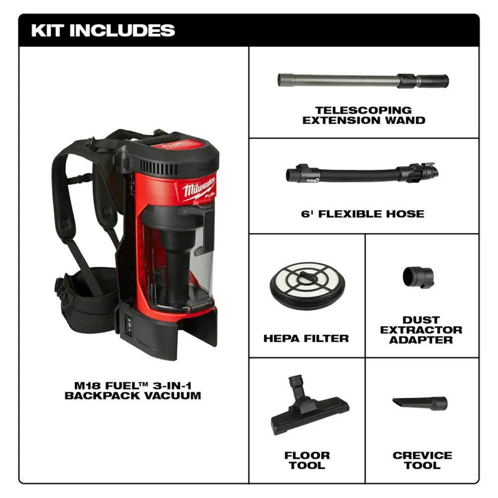 Milwaukee M18 Fuel 3-In-1 Backpack Vacuum