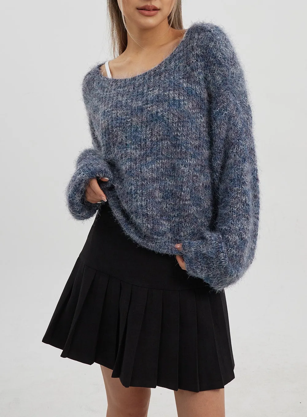 Mixed Color Scoop Neck Sweater CJ325