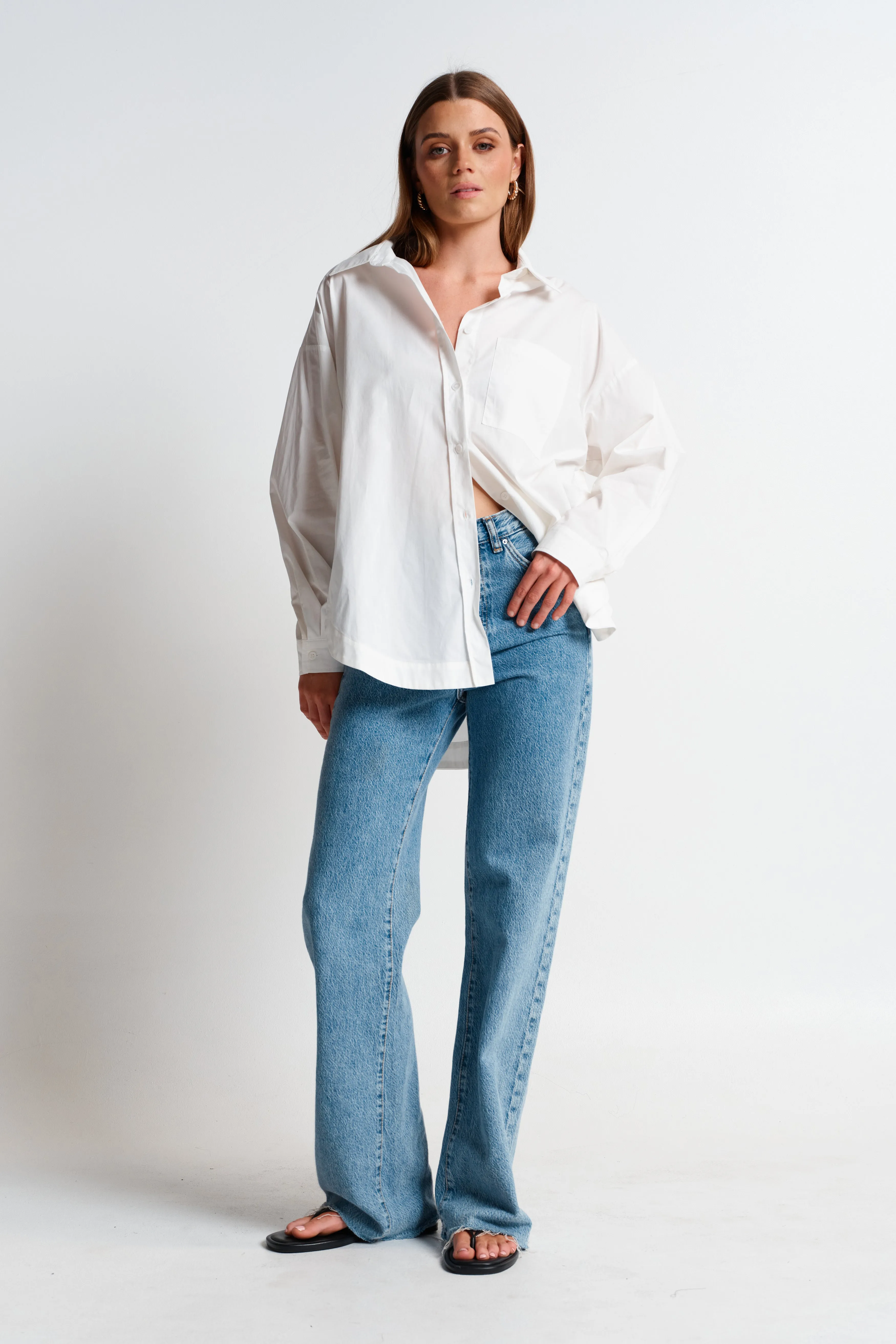 Morgan Wrap Button-Down Shirt - White